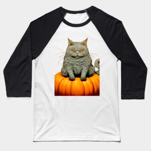 Japanese Cat on a Halloween Pumpkin During the Halloween Season on a light (knocked out) background Baseball T-Shirt